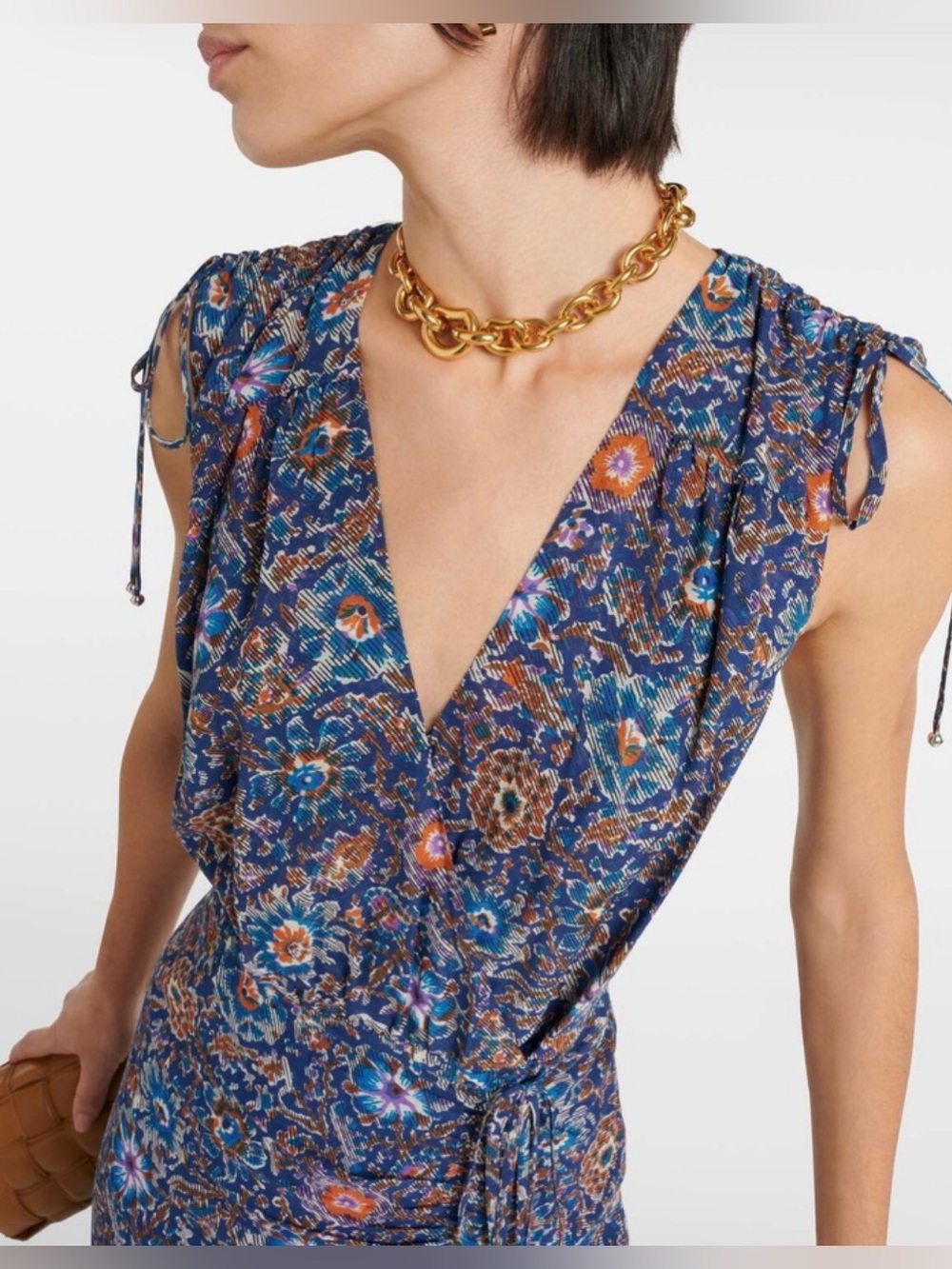 NWT Veronica Beard Dovima 100% Silk Floral Ruched Midi Dress Blue White Sz 4 - Picture 4 of 14